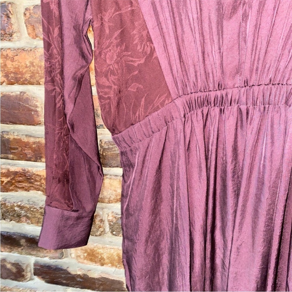 VINCE Mixed Media Midi Long Sleeve Lace Dress Black Cherry Red Small Silk Blend - Picture 6 of 6